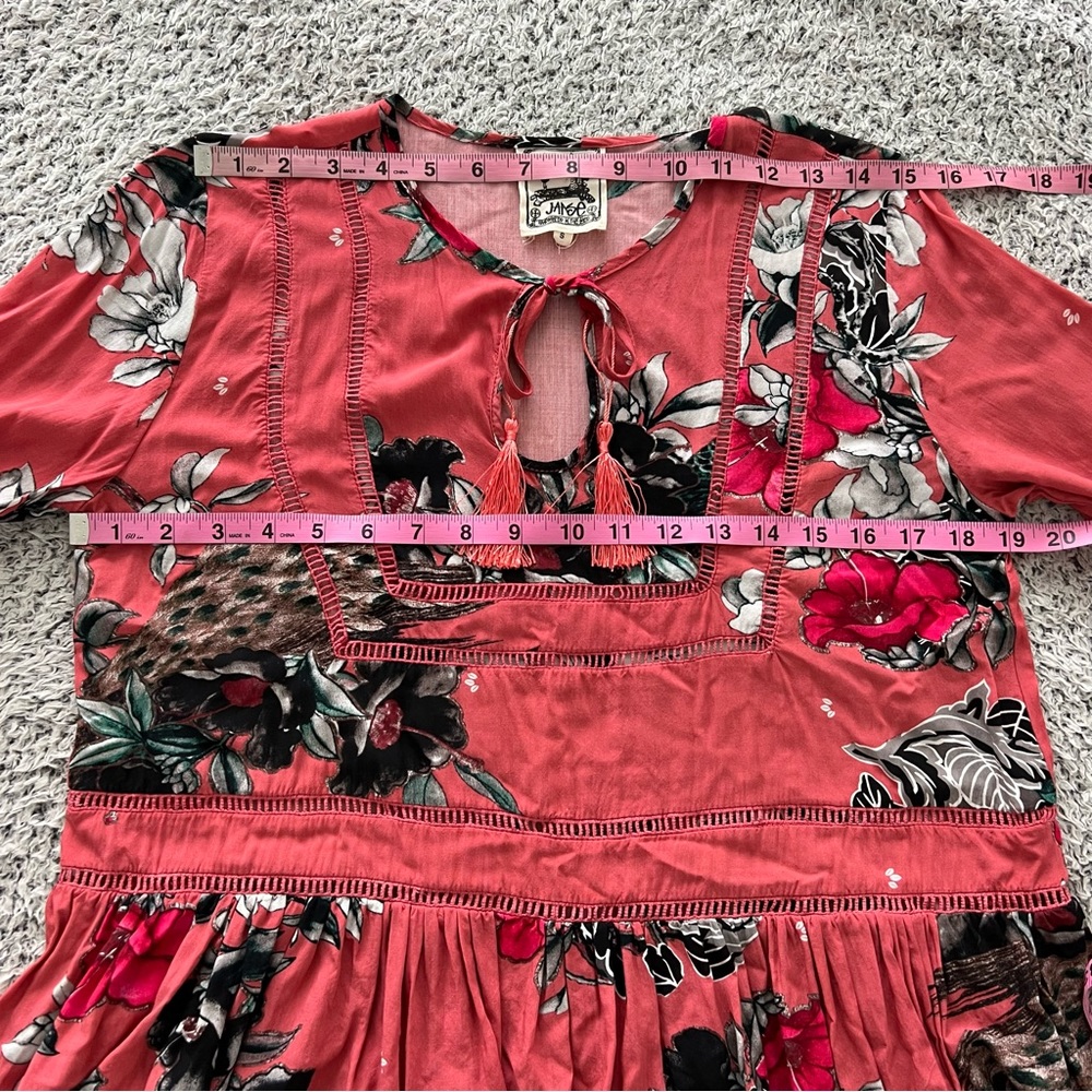 Jaase Floral Print Tassel Front Tie Bell Sleeve Top - Picture 5 of 10